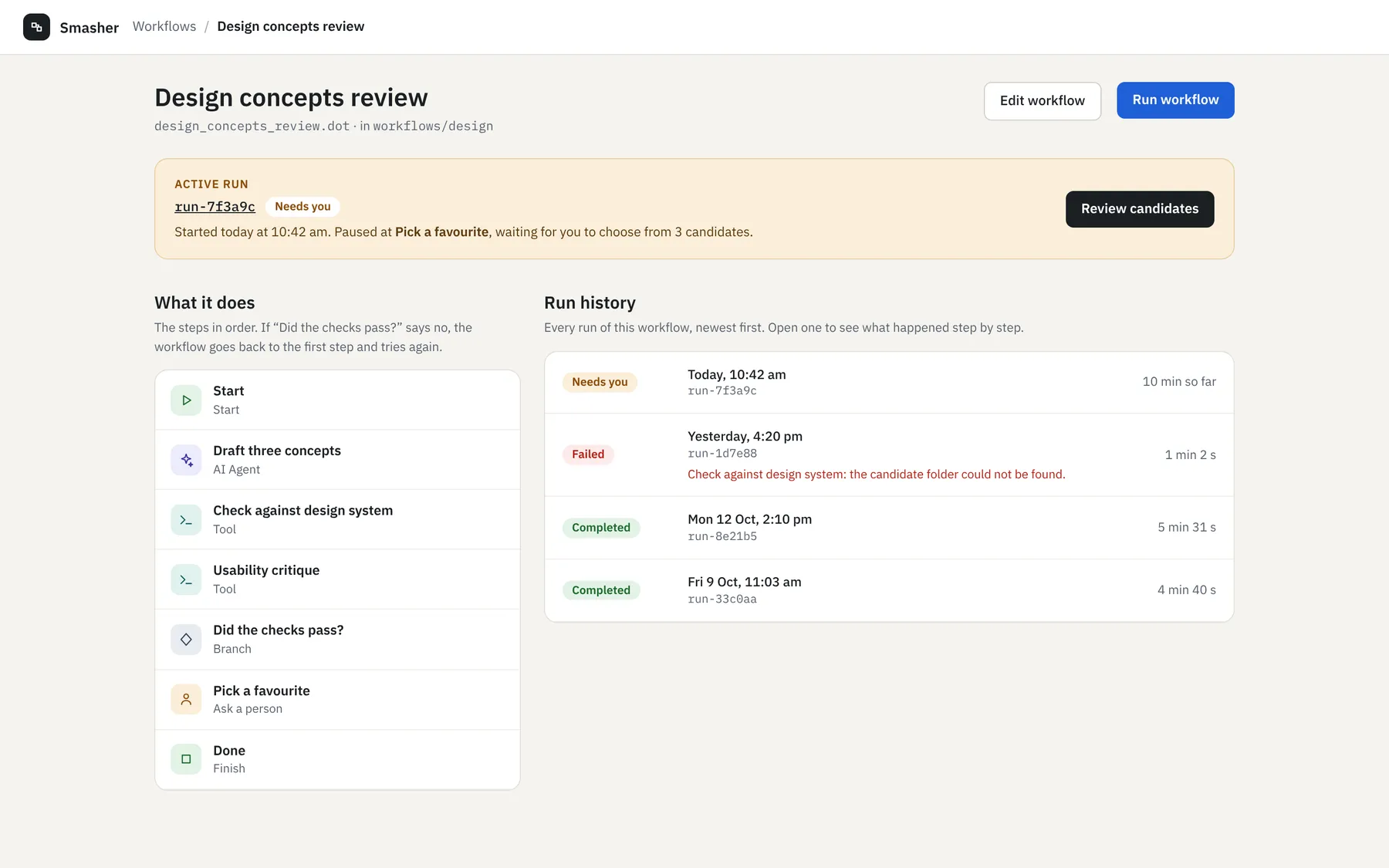 The redesigned workflow view