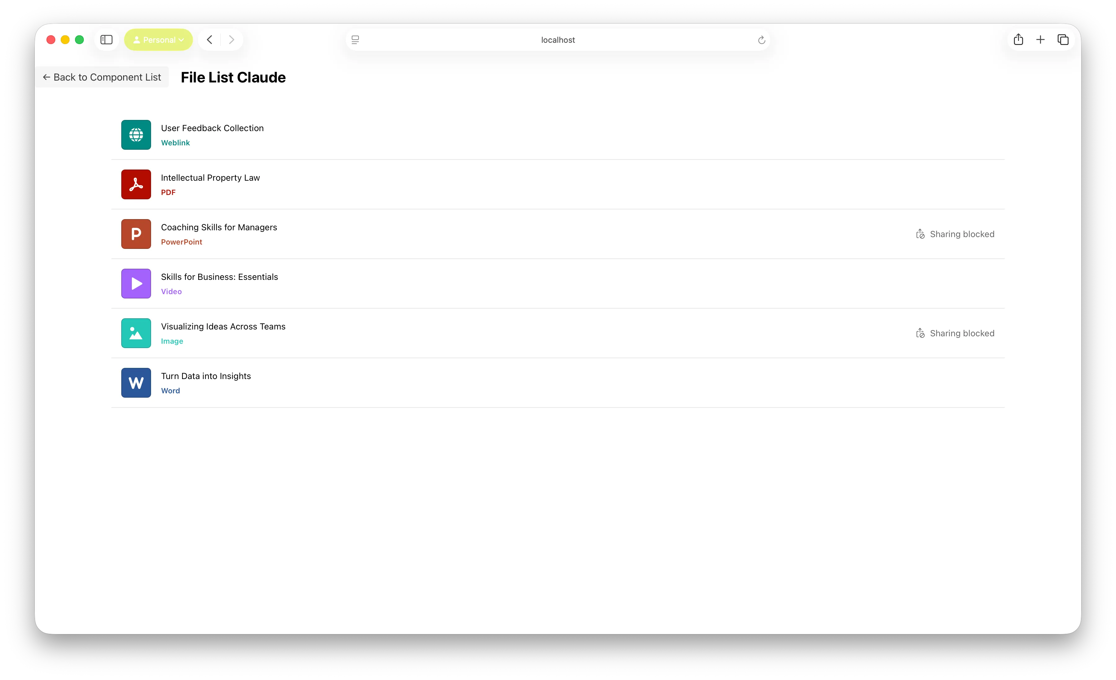 A screenshot of the file list built be Claude