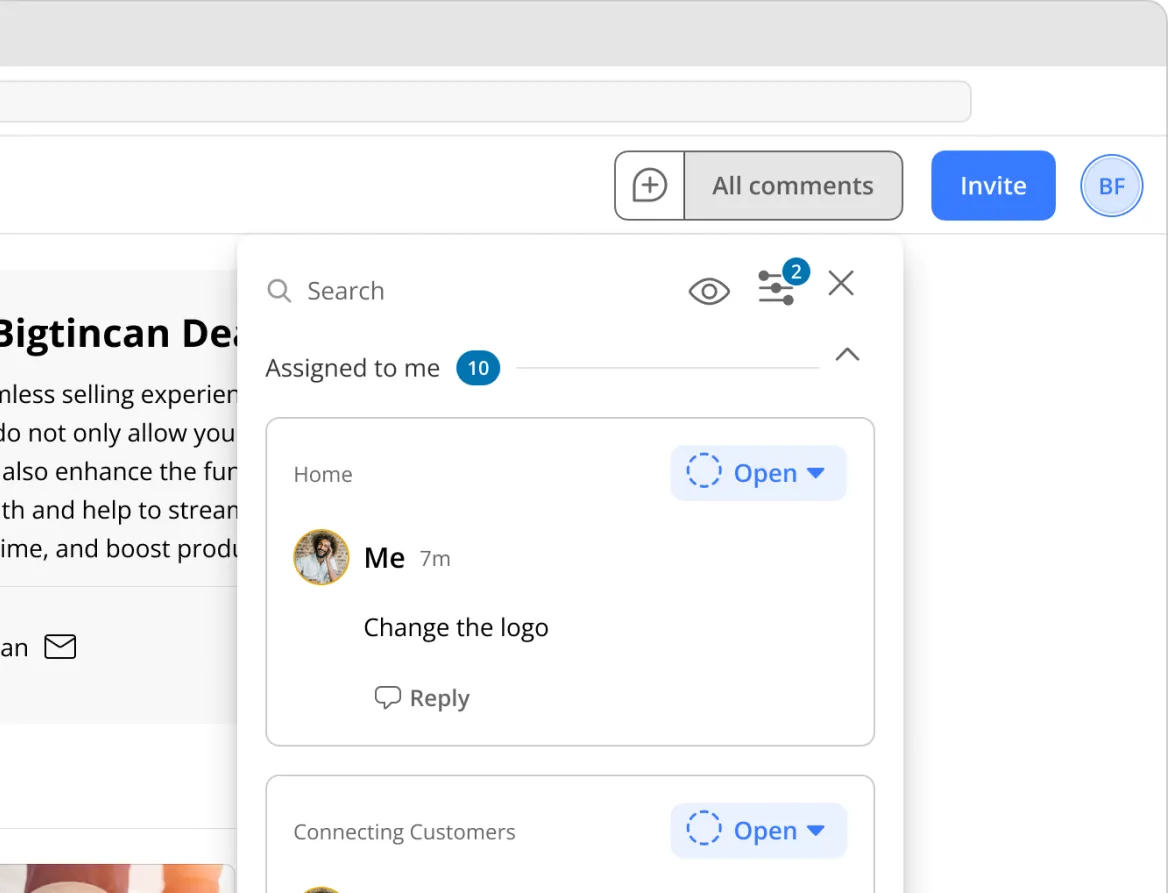 A screenshot of the final iteration of the Buyer view, reviewing comments