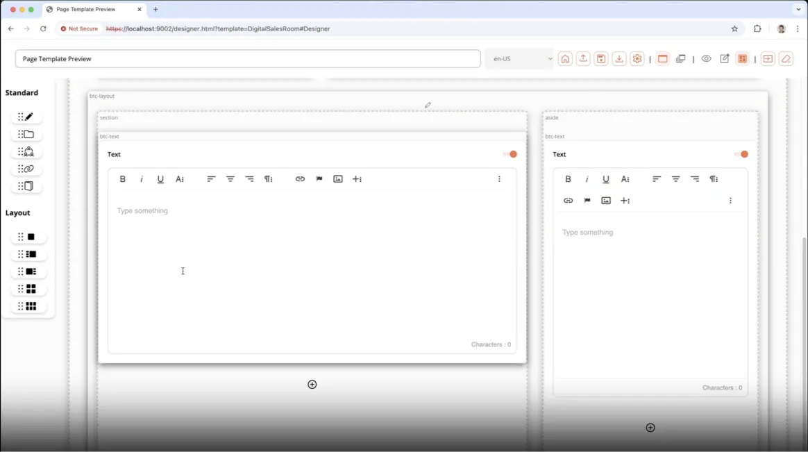 A sample sales room before the template builder, with no customisation beyond a logo