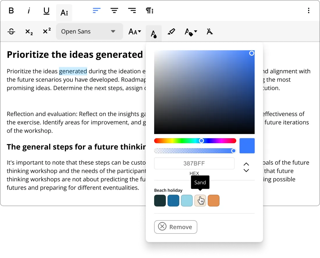 The colour picker restricted to a template's enabled palette