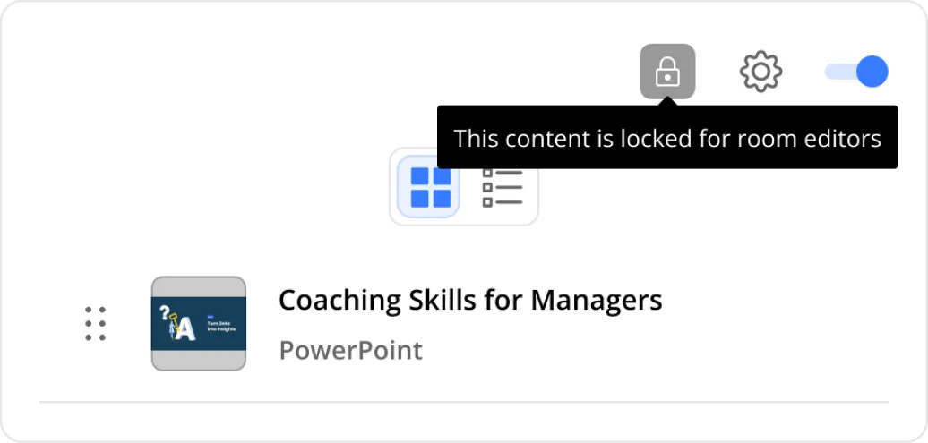 A locked widget badged with a lock icon in a sales room