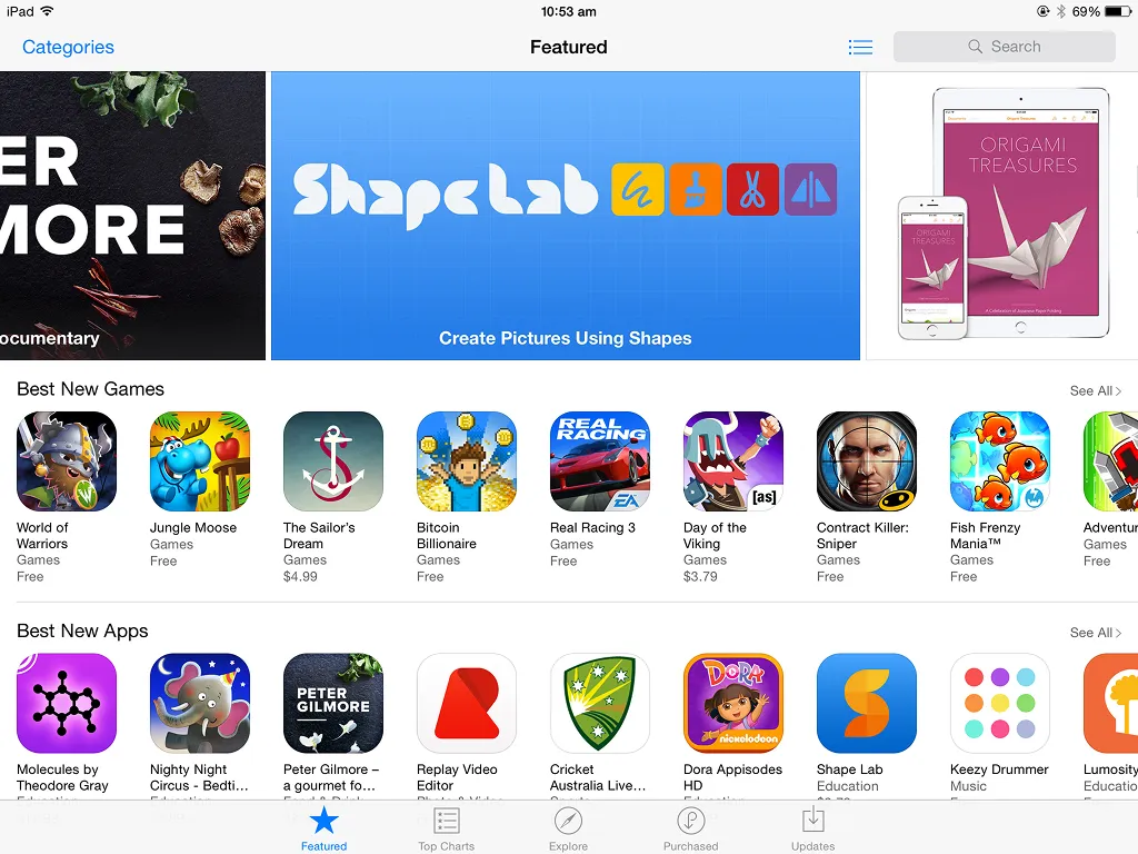 A screenshot of the App Store with Shape Lab's feature banner centered in the carousel